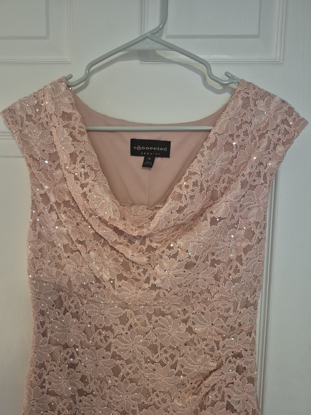 Worn Once! Connected Apparel Blush Pink Lace Cowl-Neck Midi Dress. Wedding Party